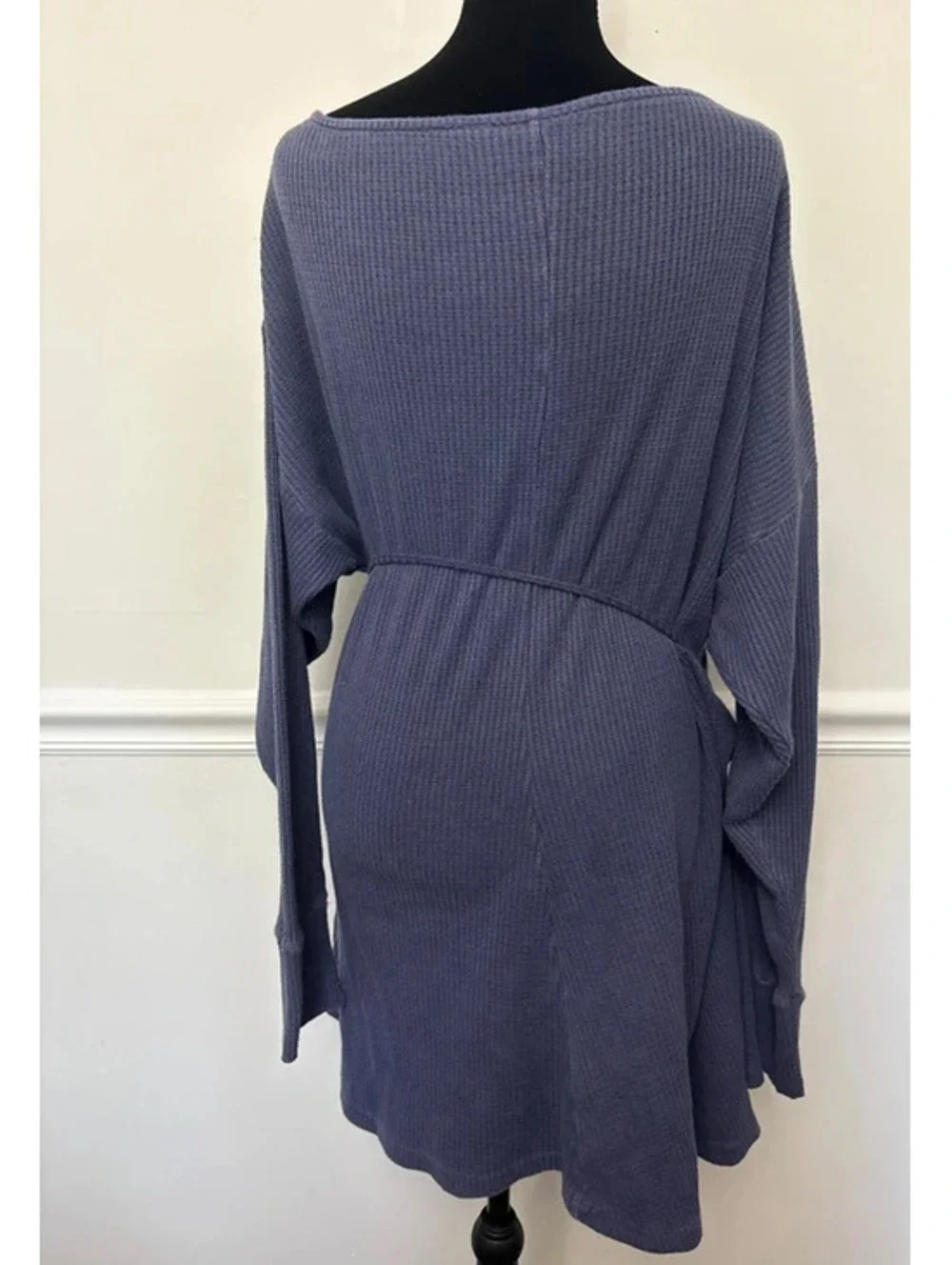 Free People Blue Waffle Knit Long-Sleeve Tunic Dress Size Large NWT